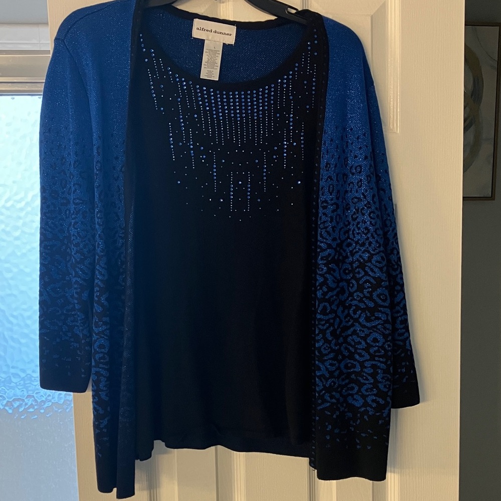 Alfred Dunner Black and Blue Cardigan Sweater